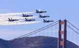 The Blue Angels flying over San Francisco Golden Gate Bridge during a recent air show.